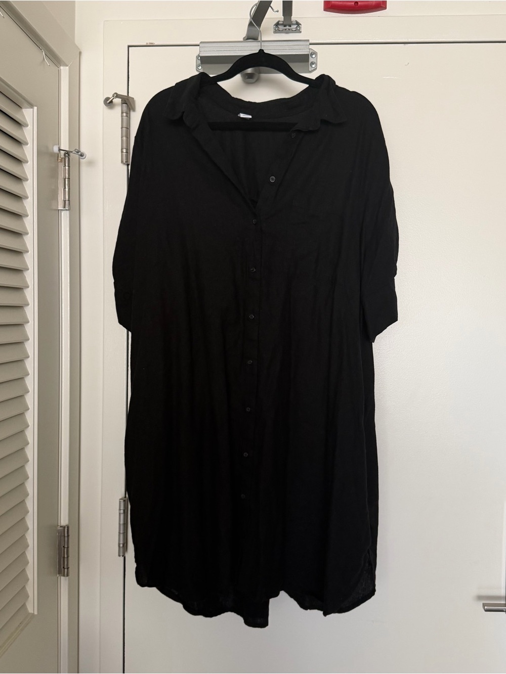 Old Navy Women's Linen Blend Black Button-Front Shirt Dress